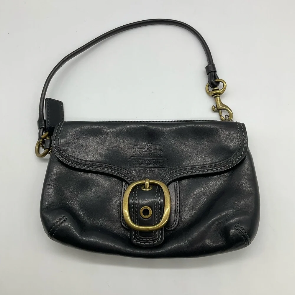 COACH BLACK LEATHER WRISTLET - Picture 1 of 5